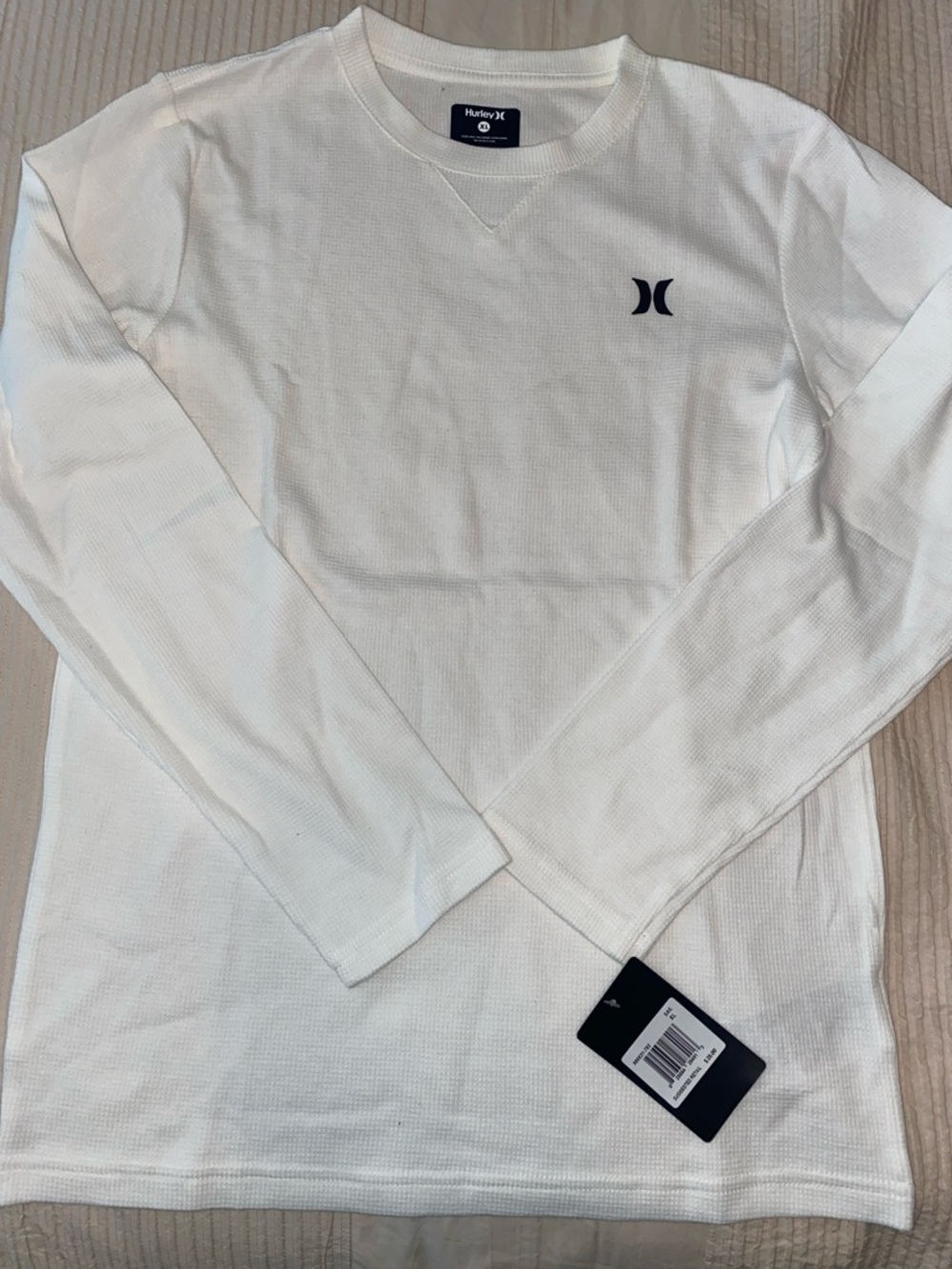 Hurley White Long Sleeve Waffle Crew with Black Logo